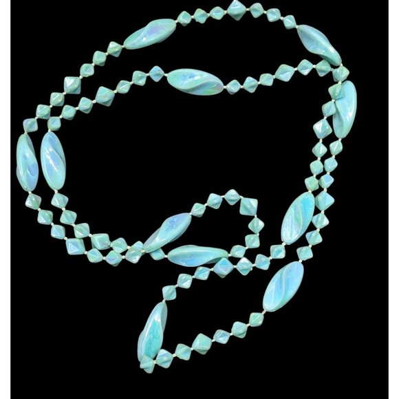 Mermaidcore Pearlescent Blue AB Beaded Necklace - Picture 1 of 4